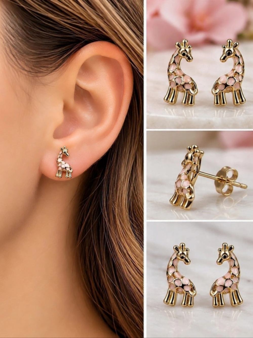 Giraffe Stud Earrings in Pink & Gold Like New